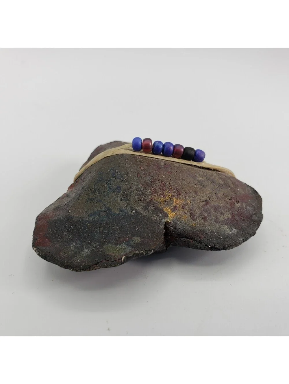 Raku Art Pottery Spirit Rattle Heart Shape Beaded Hand Made Artisan